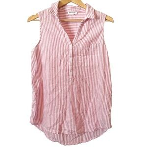 Beachlunchlounge Pink Striped Linen Blend Sleeveless Collared Shirt Size Medium